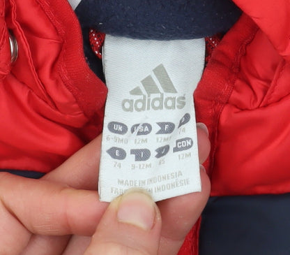 Adidas Unisex Baby Red Hooded Puffer Jacket 9-12 Months Winter Coat