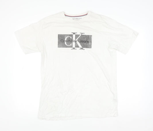 Calvin Klein Jeans Men's White Cotton Logo T-Shirt XL
