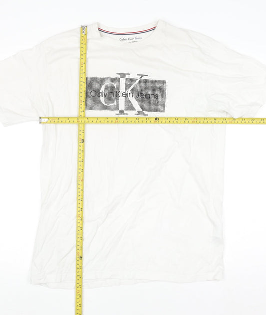 Calvin Klein Jeans Men's White Cotton Logo T-Shirt XL