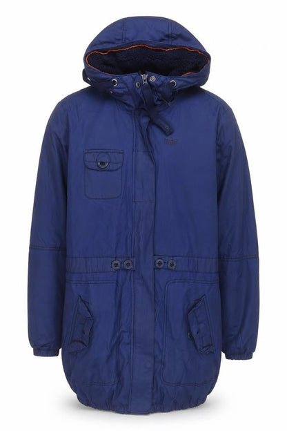 Adidas Womens Blue Hooded Parka Jacket Size 36 Lined Cotton Blend