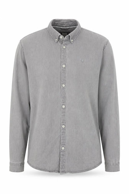 River Island Men's Grey Cotton Blend Long Sleeve Button-Up Shirt XL