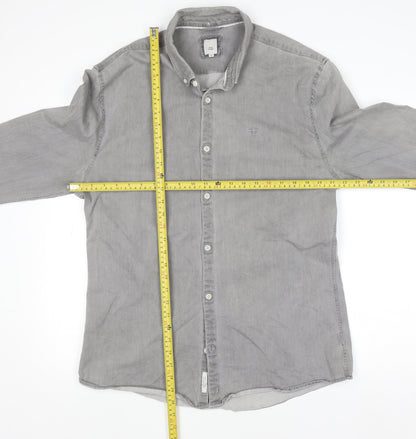 River Island Men's Grey Cotton Blend Long Sleeve Button-Up Shirt XL