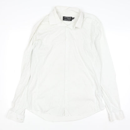 Topman Men's White Polka Dot Long Sleeve Button-Up Shirt XL