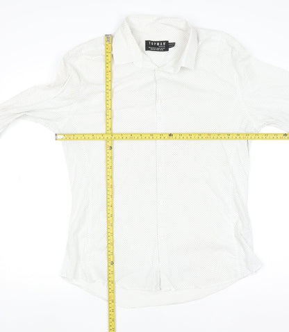 Topman Men's White Polka Dot Long Sleeve Button-Up Shirt XL