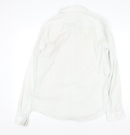 Topman Men's White Polka Dot Long Sleeve Button-Up Shirt XL