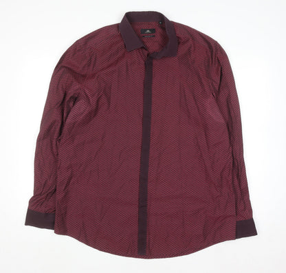 Next Men’s Red Geometric Long Sleeve Button-Up Shirt Size 17 Regular