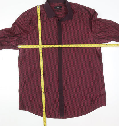 Next Men’s Red Geometric Long Sleeve Button-Up Shirt Size 17 Regular