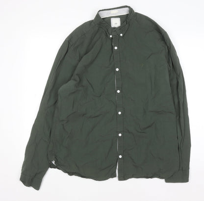 River Island Men's Green Cotton Long Sleeve Button-Up Shirt XL