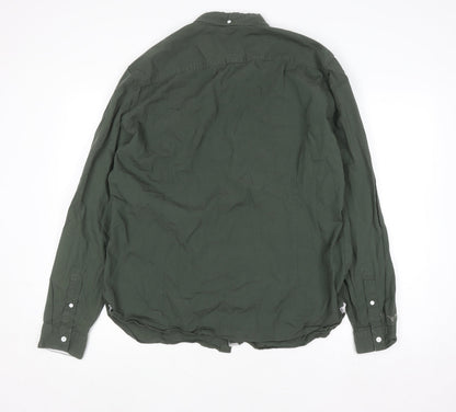 River Island Men's Green Cotton Long Sleeve Button-Up Shirt XL