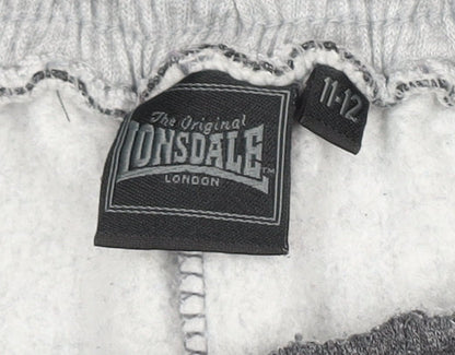 Lonsdale Boys Grey Track Pants 11-12 Years Fleece Regular Fit Joggers