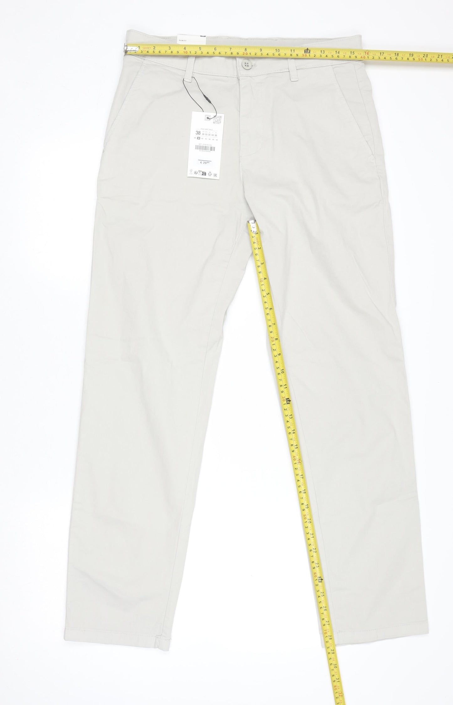 Zara Men’s Beige Slim Fit Chino Trousers Size 30in Cotton Stretch
