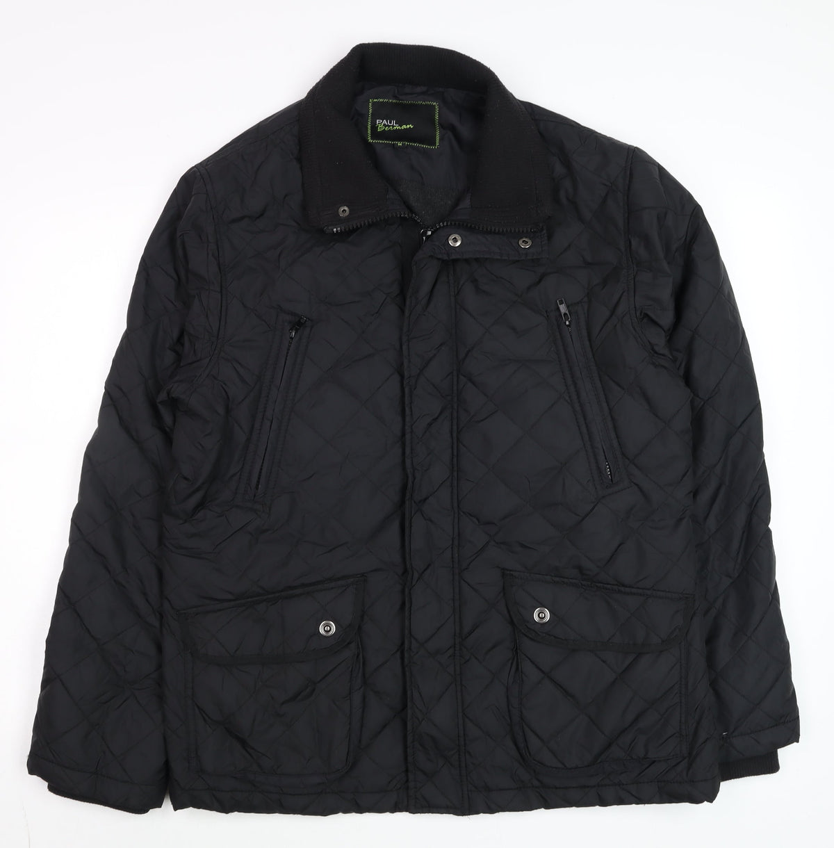 Paul Berman Men's Black Quilted Mid-Length Jacket M Polyester Lined