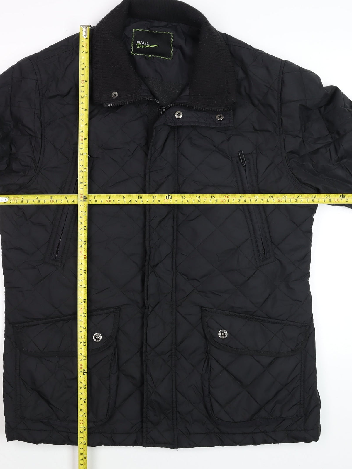 Paul Berman Men's Black Quilted Mid-Length Jacket M Polyester Lined