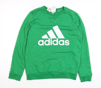 Adidas Boys Green Crew Neck Pullover Sweatshirt 11-12 Years