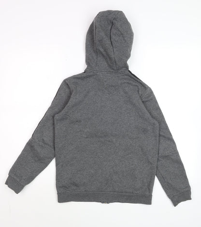 Adidas Boys Grey Full Zip Hoodie 11-12 Years Sporty Cotton Blend