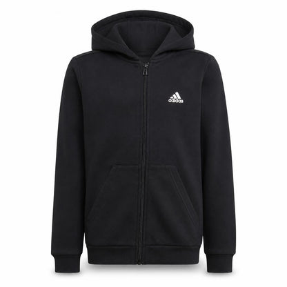 Front view of Adidas boys’ black full zip hoodie, size 11-12, years cotton blend