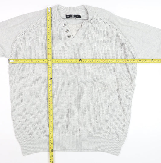 CODE Men's Grey Cotton Henley Jumper L Long Sleeve Knit Stylish Casual