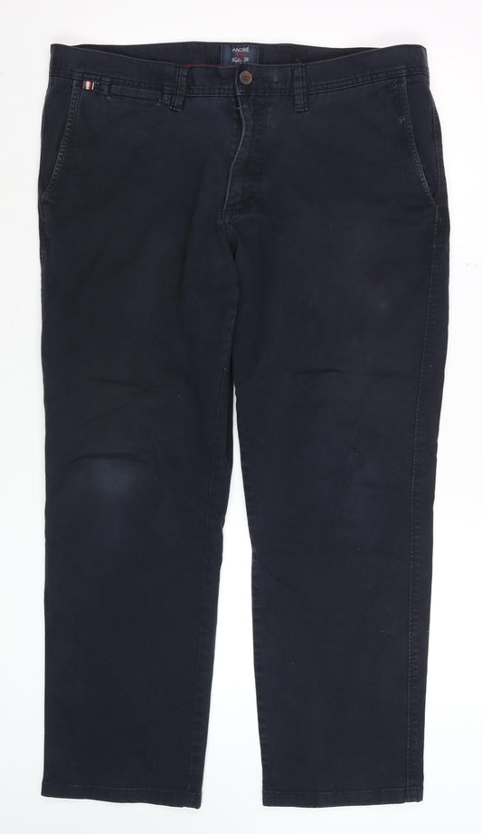 Mens UK Size 38S André Classic Fit Chino Black Trousers