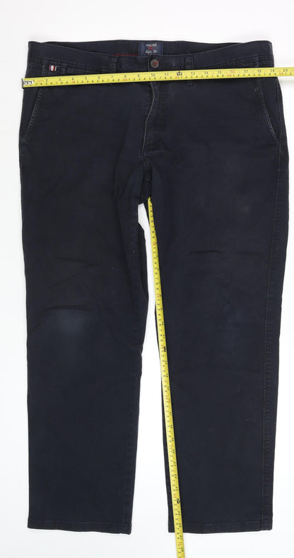 Mens UK Size 38S André Classic Fit Chino Black Trousers