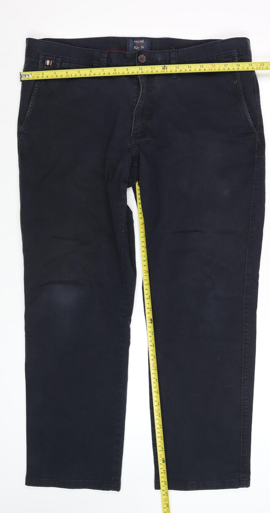 Mens UK Size 38S André Classic Fit Chino Black Trousers