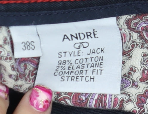 Mens UK Size 38S André Classic Fit Chino Black Trousers