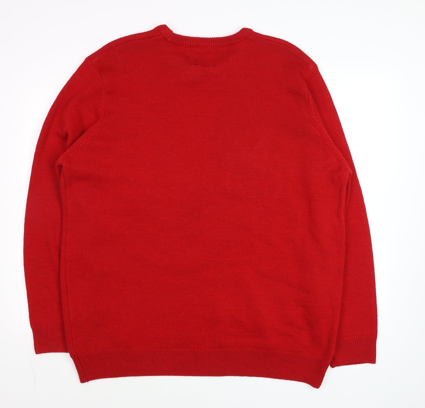 George Men Red Reindeer Christmas Jumper 2XL Crew Neck Knit