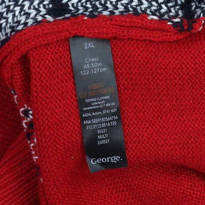 George Men Red Reindeer Christmas Jumper 2XL Crew Neck Knit
