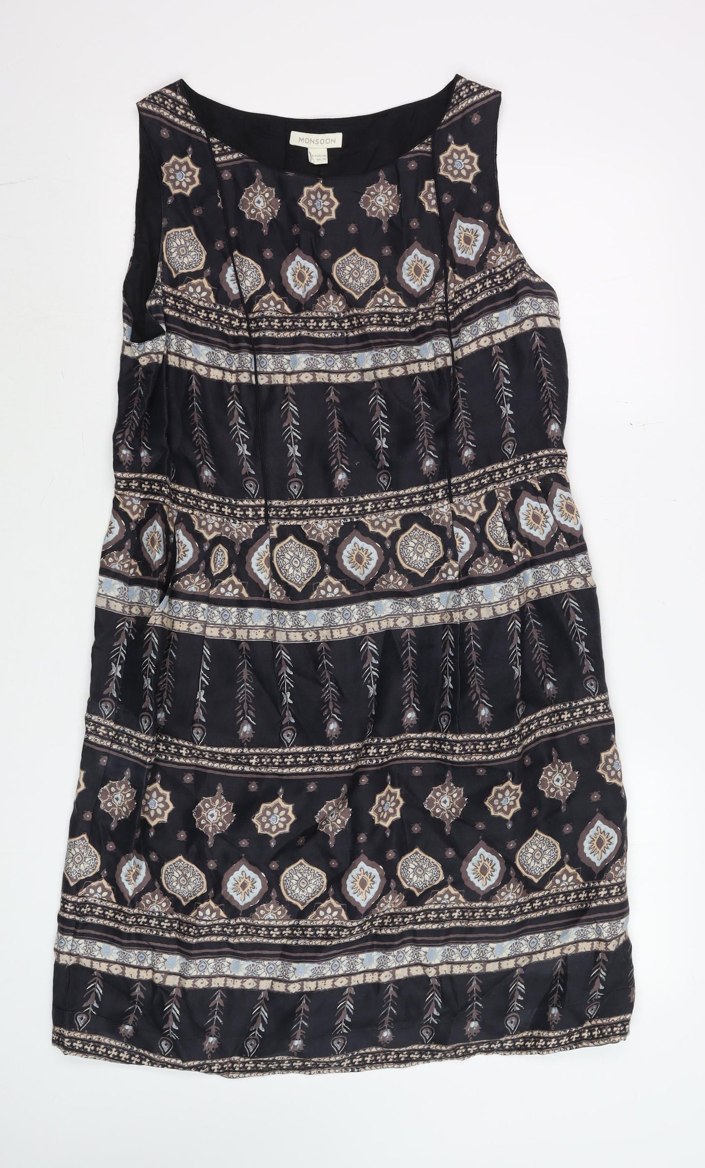 Monsoon Women's Black Geometric Boho Shift Dress Size 16