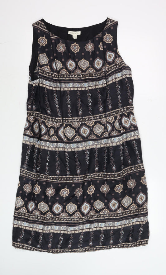 Monsoon Women's Black Geometric Boho Shift Dress Size 16