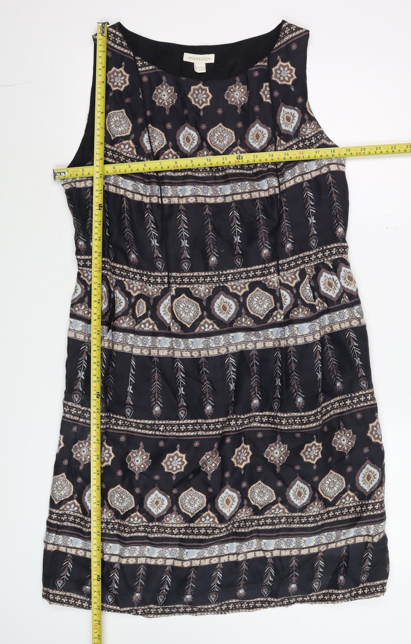 Monsoon Women's Black Geometric Boho Shift Dress Size 16