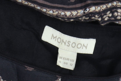 Monsoon Women's Black Geometric Boho Shift Dress Size 16