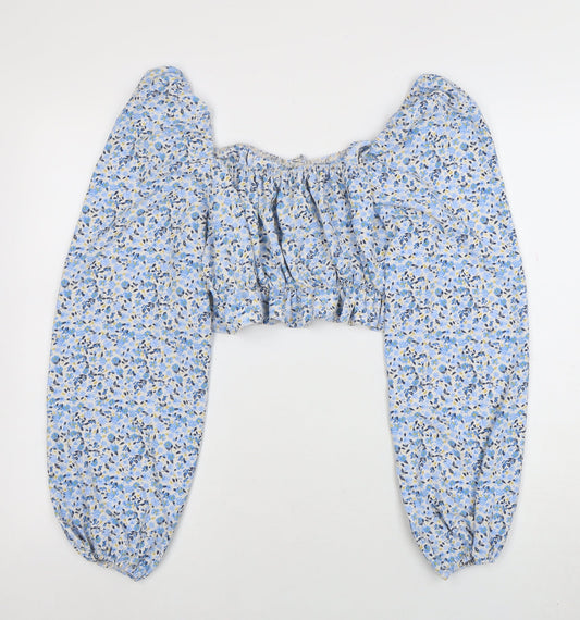 Womens UK Size 14 New Look Blue Cropped Blouse