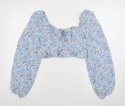 Womens UK Size 14 New Look Blue Cropped Blouse