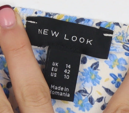 Womens UK Size 14 New Look Blue Cropped Blouse