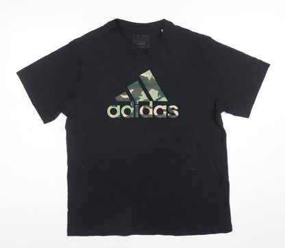 adidas Men’s Black Camouflage Logo Short Sleeve Cotton T-Shirt M