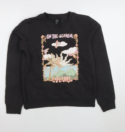 Rip Curl Girls Black Graphic Print Cotton Sweatshirt 14 Years Regular Fit