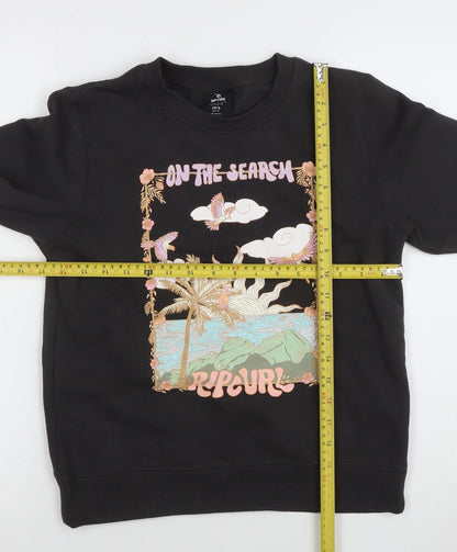 Rip Curl Girls Black Graphic Print Cotton Sweatshirt 14 Years Regular Fit