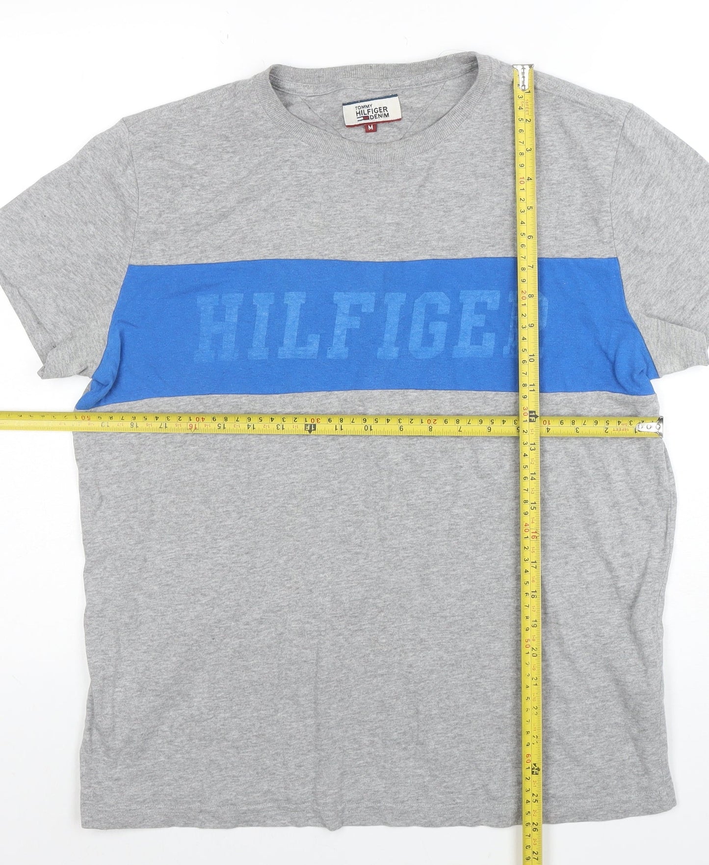 Tommy Hilfiger Denim Men's Grey Blue Crew Neck Graphic T-Shirt M