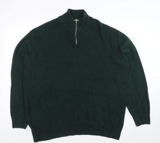 Mens UK Size 2XL NEXT Green 1/2 Zip Jumper