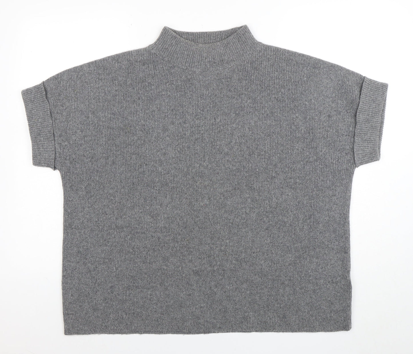 White Stuff Womens Grey Wool Blend Mock Neck Short Sleeve Jumper M
