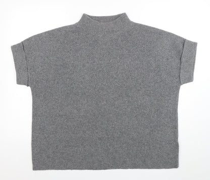 White Stuff Womens Grey Wool Blend Mock Neck Short Sleeve Jumper M