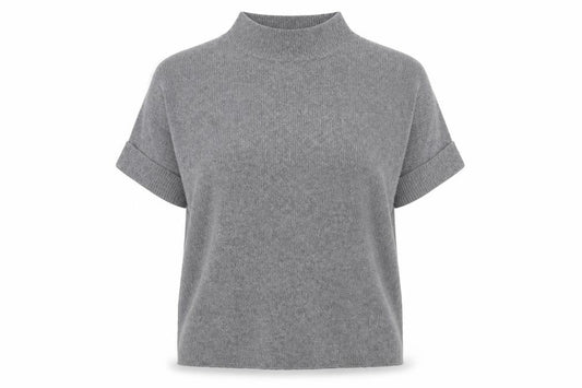 White Stuff Womens Grey Wool Blend Mock Neck Short Sleeve Jumper M