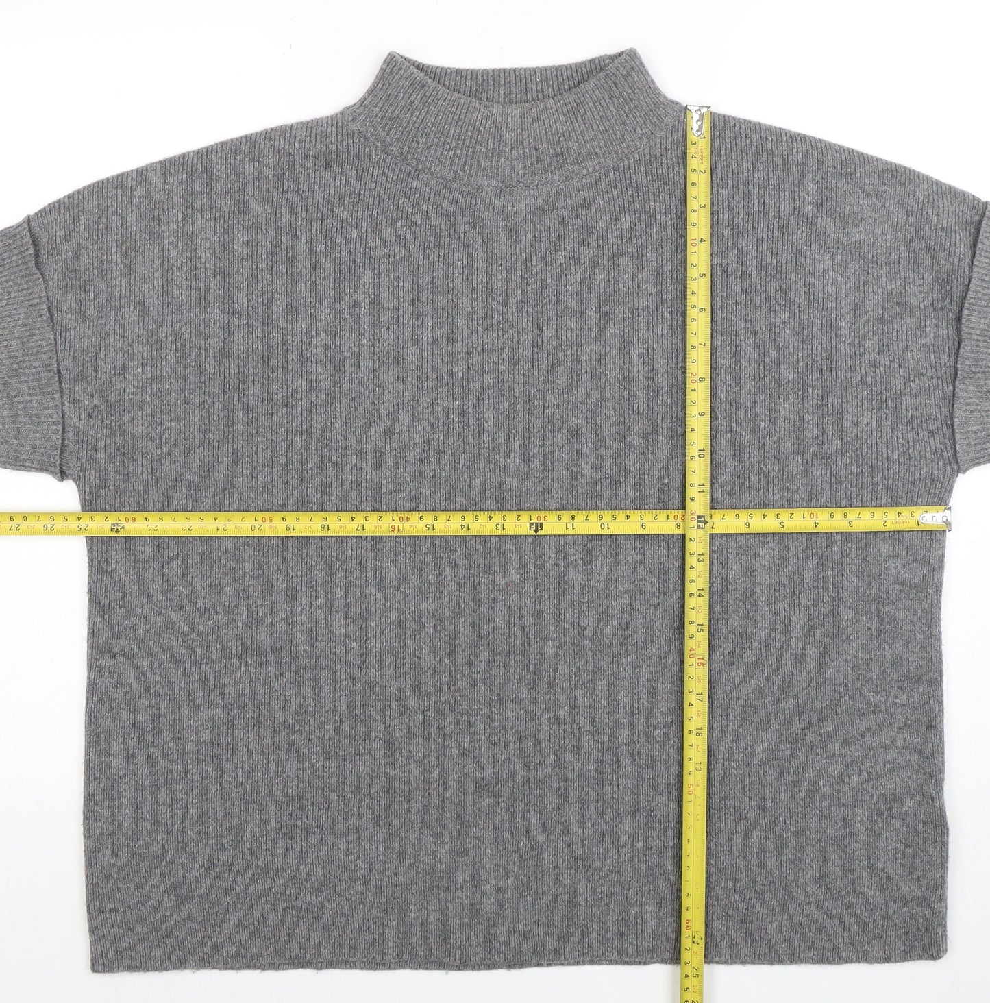 White Stuff Womens Grey Wool Blend Mock Neck Short Sleeve Jumper M