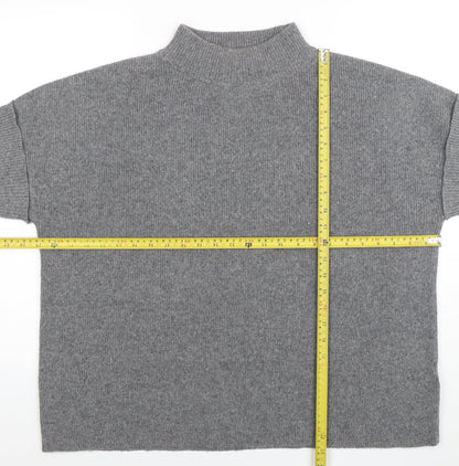 White Stuff Womens Grey Wool Blend Mock Neck Short Sleeve Jumper M