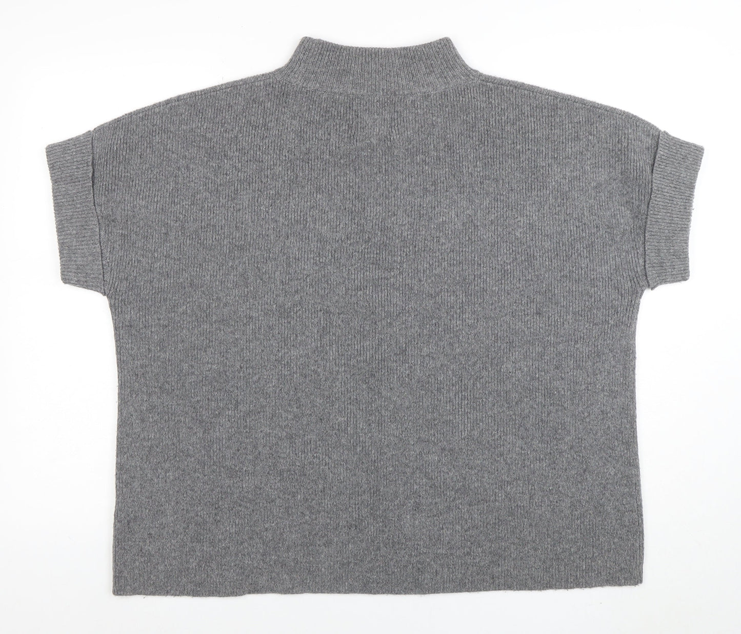 White Stuff Womens Grey Wool Blend Mock Neck Short Sleeve Jumper M