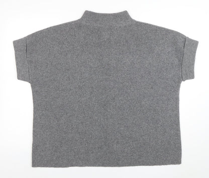 White Stuff Womens Grey Wool Blend Mock Neck Short Sleeve Jumper M