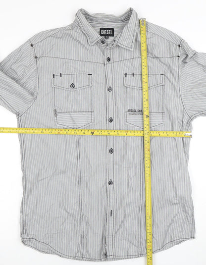 Diesel Men’s Grey Striped Cotton Long Sleeve Button-Up Shirt XL