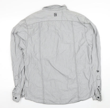 Diesel Men’s Grey Striped Cotton Long Sleeve Button-Up Shirt XL