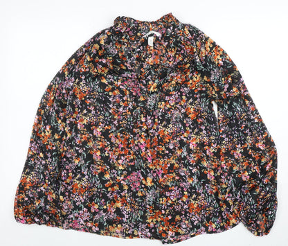 H&M Women's Multicoloured Floral Chiffon Ruffle Blouse XS