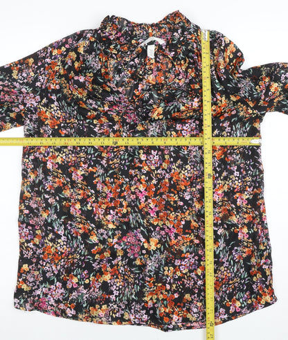 H&M Women's Multicoloured Floral Chiffon Ruffle Blouse XS